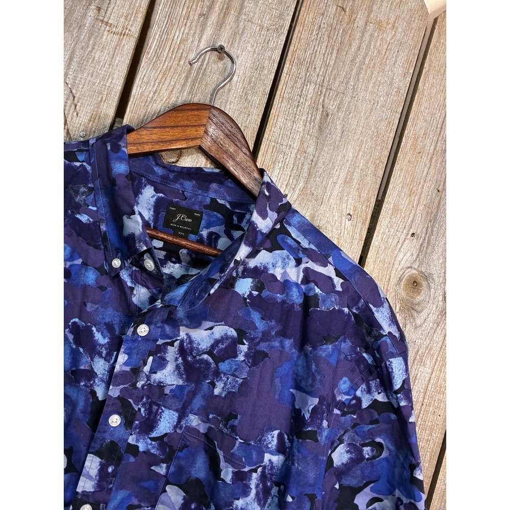 J.Crew Mens XXL Blue Purple Abstract Camo Short Sleeve Button Down Shirt L5242